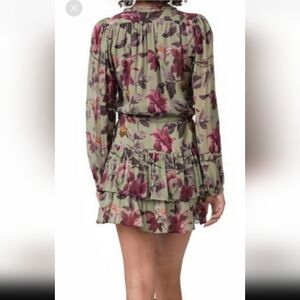 Paige Brushed Olive Green Raspberry Elynne Floral Silk Minidress